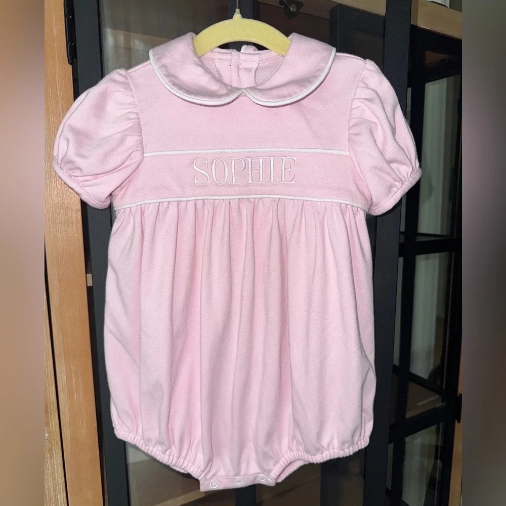 Sophie bubble romper monogrammed personalized embroidered peter pan collar baby